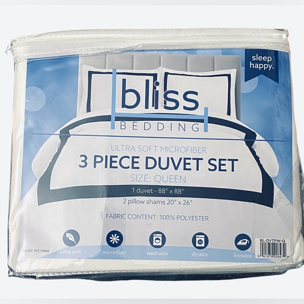 Bliss Bedding Ultra Soft Microfiber Duvet Set Queen 3 Piece White Brand New